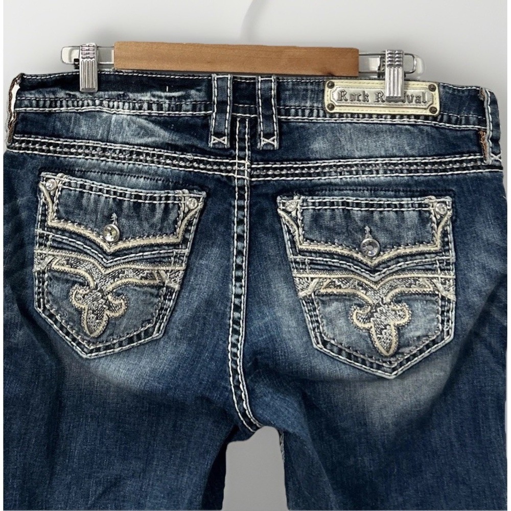 Women's Rock Revival Y2K Corin Easy Boot Jeans Thick Stitch Rhinestone Sz 32